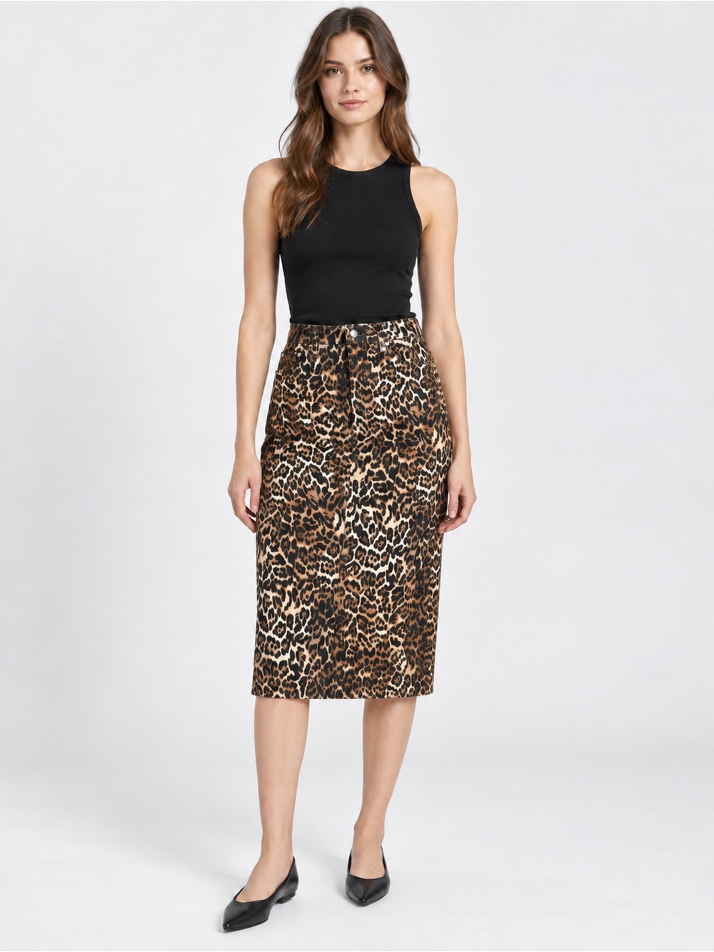 NWT New Jones New York Leopard Midi Skirt Size 8